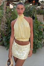 Backless Tie Bandeau Fitted Crop Top