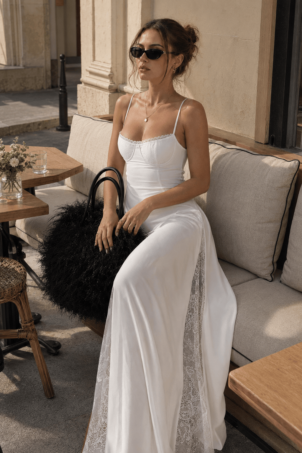 Low Cut Lace Trim Waist Cinch Slip Dress Secondary image