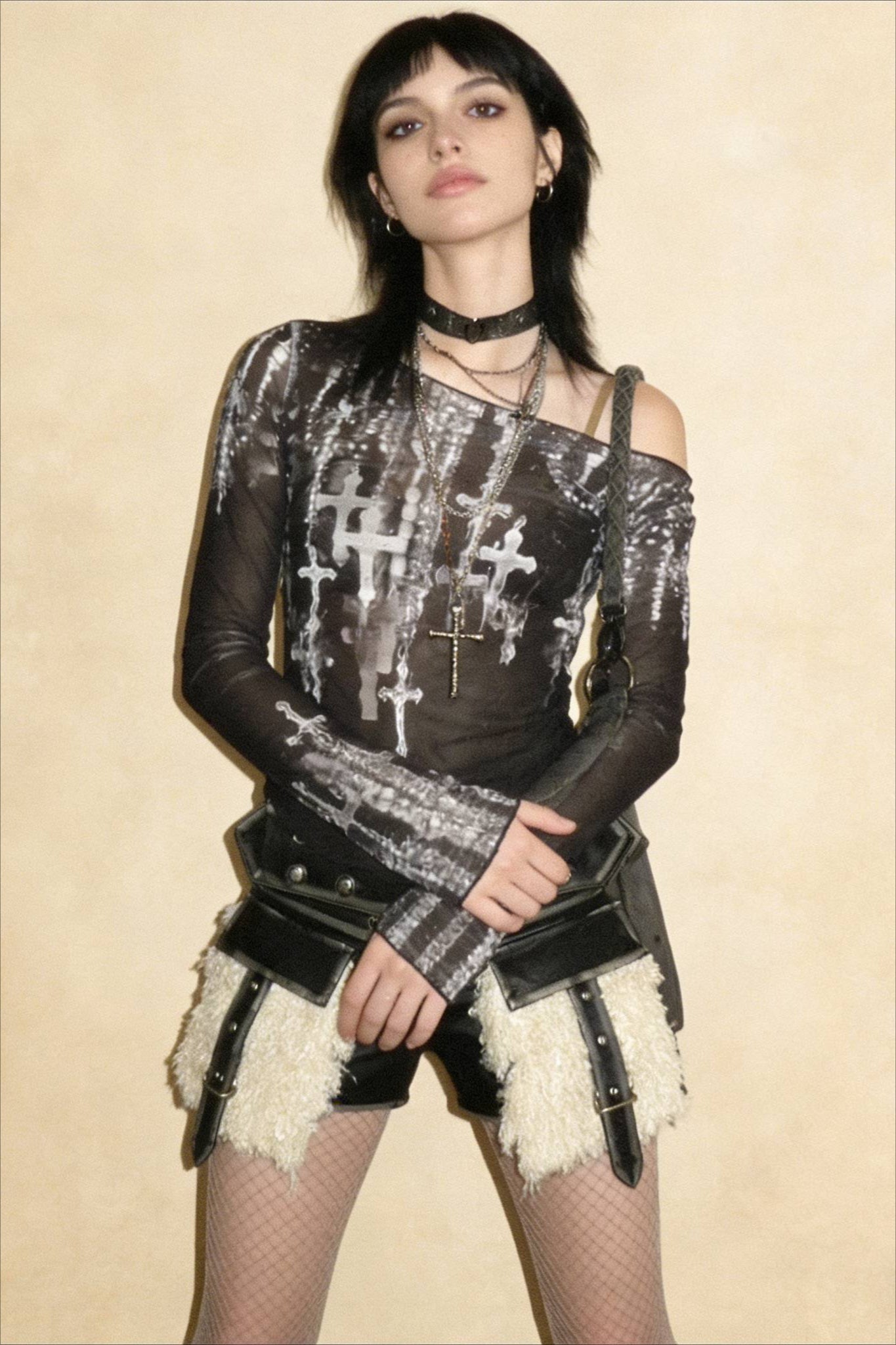 Grunge Cross Wide Neck Mesh Top Secondary image