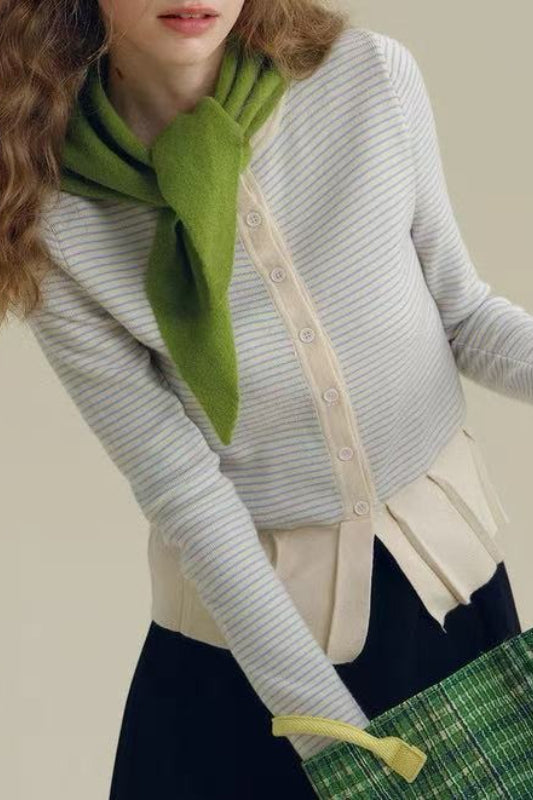Pleated Hem Stripe Knit Cardigan Main image