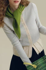 Pleated Hem Stripe Knit Cardigan