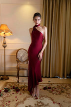 Satin Halter Low-Back Party Dress