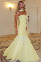 Mesh Panel Strapless Evening Gown Prom Dress