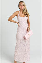 Sequin Halter Lace Up Back Party Dress