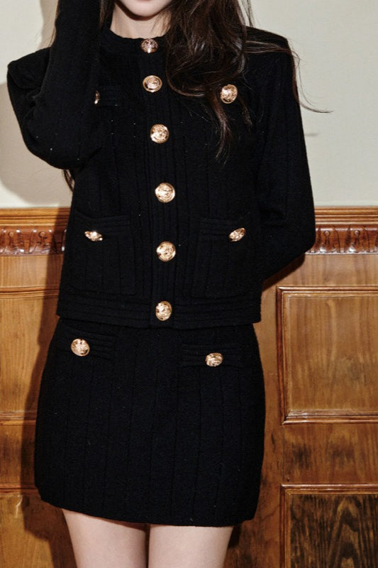 Round Button Boucle Sweater Skirt Tweed Suit Set Secondary image