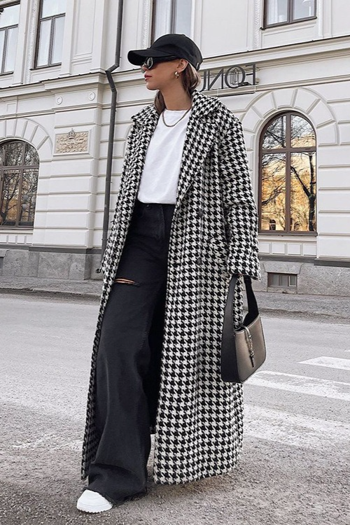 Houndstooth Long Chic Mature Overcoat Secondary image