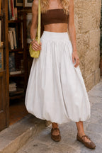 Pocket Smocked Elastic Waist Lantern Skirt