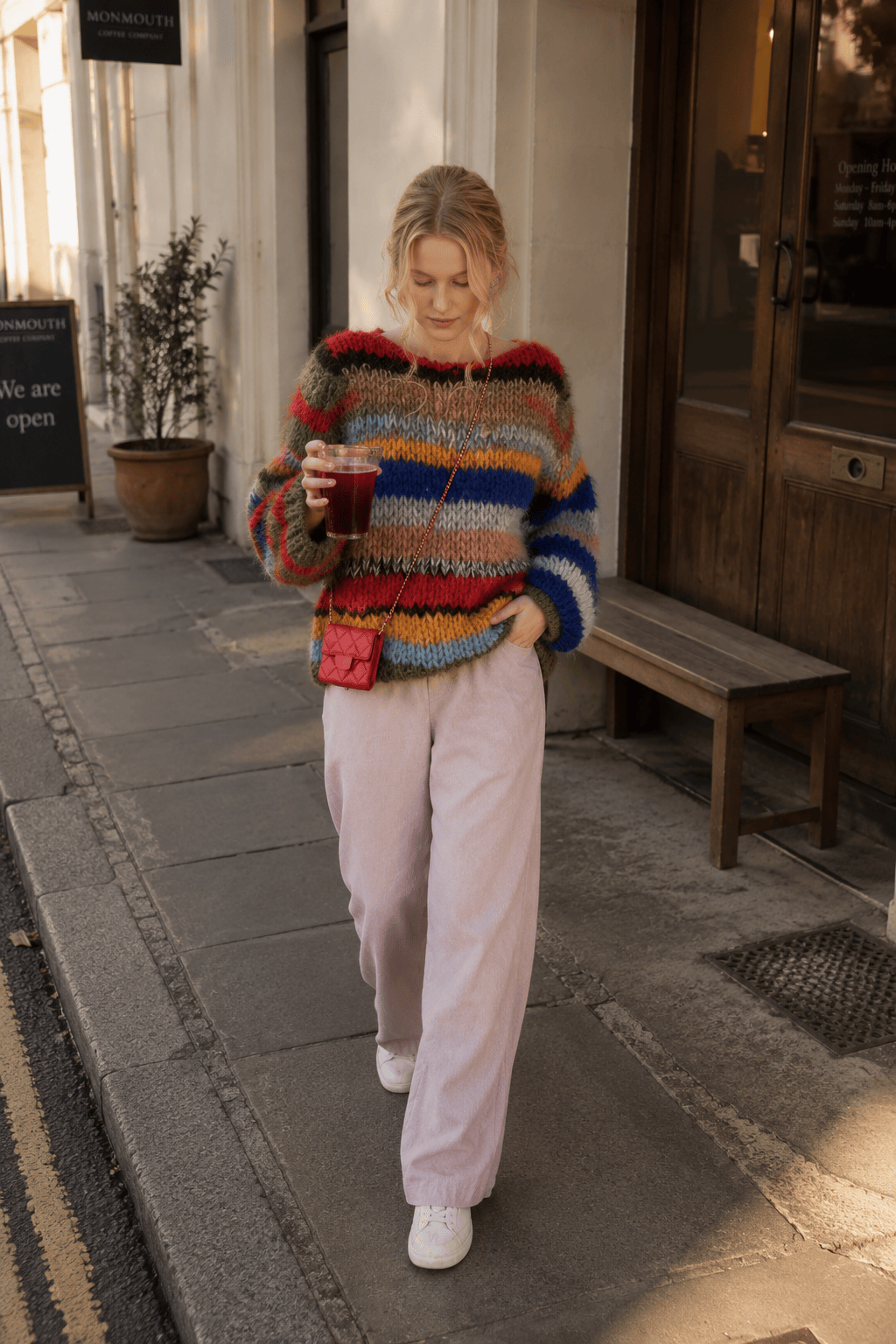 Fashion Contrasting O Neck Hollow Out Knitted Pullover Women Long Sleeve Loose Sweater Main image
