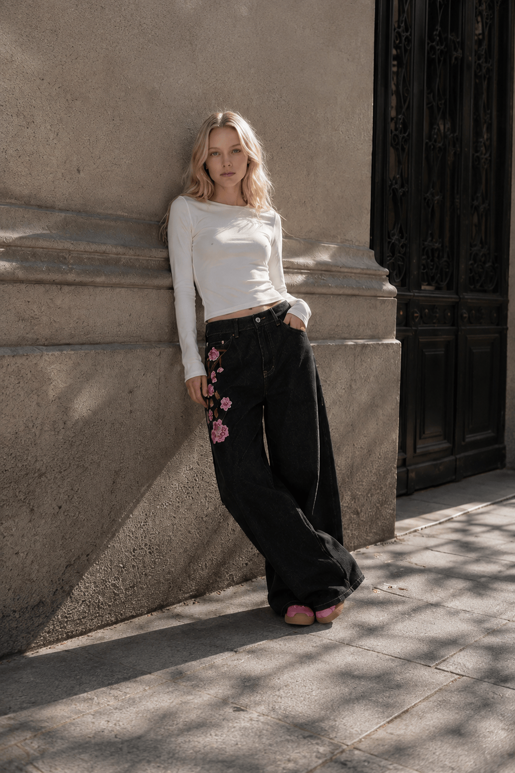 Chic Y2K Vintage Embroidered Wide Leg Jeans