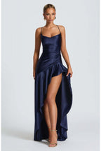Spaghetti Strap Backless Ruffle Prom Dress
