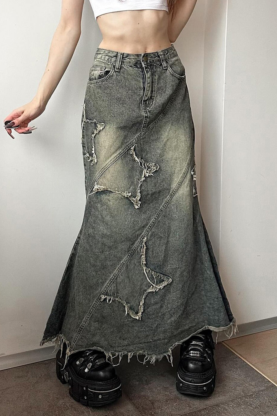 Y2K Raw Hem High Waist Denim Skirt Main image