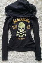 Skull Graphic Asymmetric Zip Up Hoodie