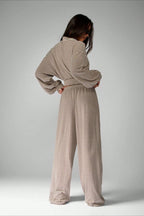 Micro Stripe Zip Jacket Wide Leg Pants Two Piece Set