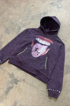 Graphic Mouth Print Studded Pullover Hoodie