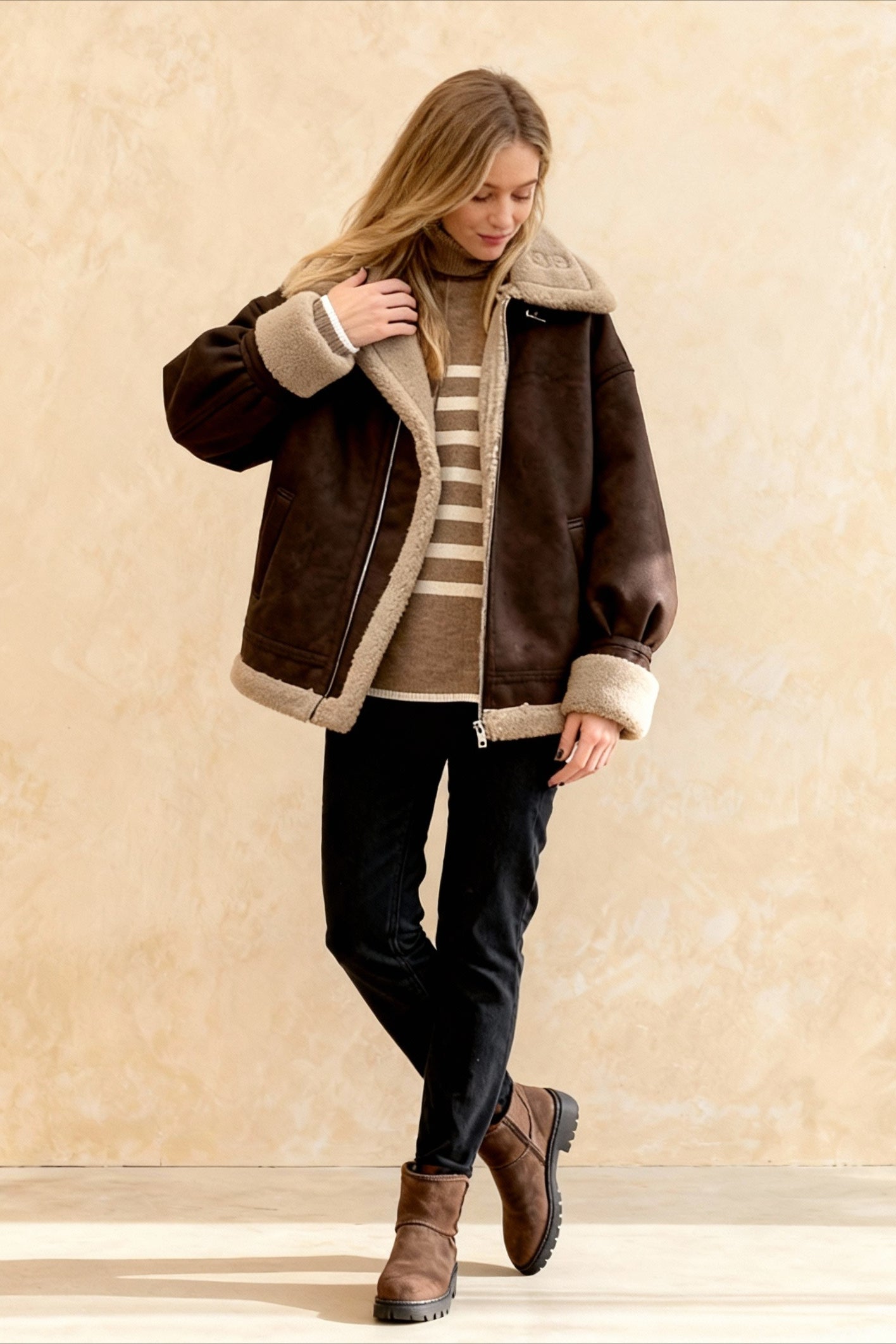 Vintage Oversized Suede Sherpa-Lined Coat Secondary image