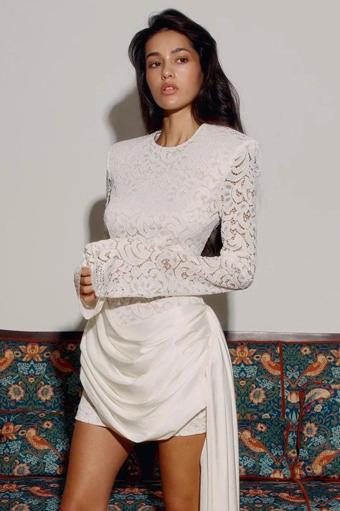 Long Sleeve High Waist Tie Backless Bodycon Lace Dress Secondary image