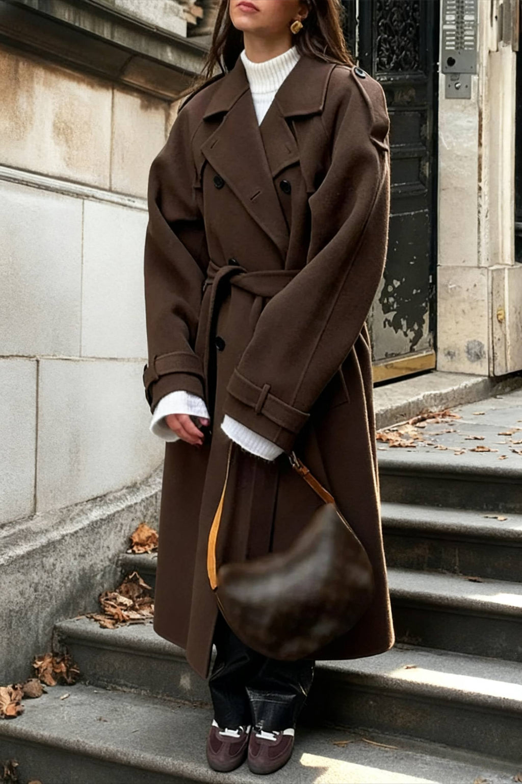 Casual Turn-Down Collar Double-Breasted Overcoat
