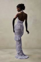 Elegant Solid V Neck Halter Backless Fitted Ruched Party Dress