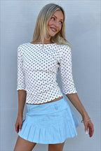 Polka Dot Three Quarter Sleeve Fitted T-Shirt