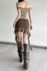 Lace Panel Asymmetric Bodycon Skirt