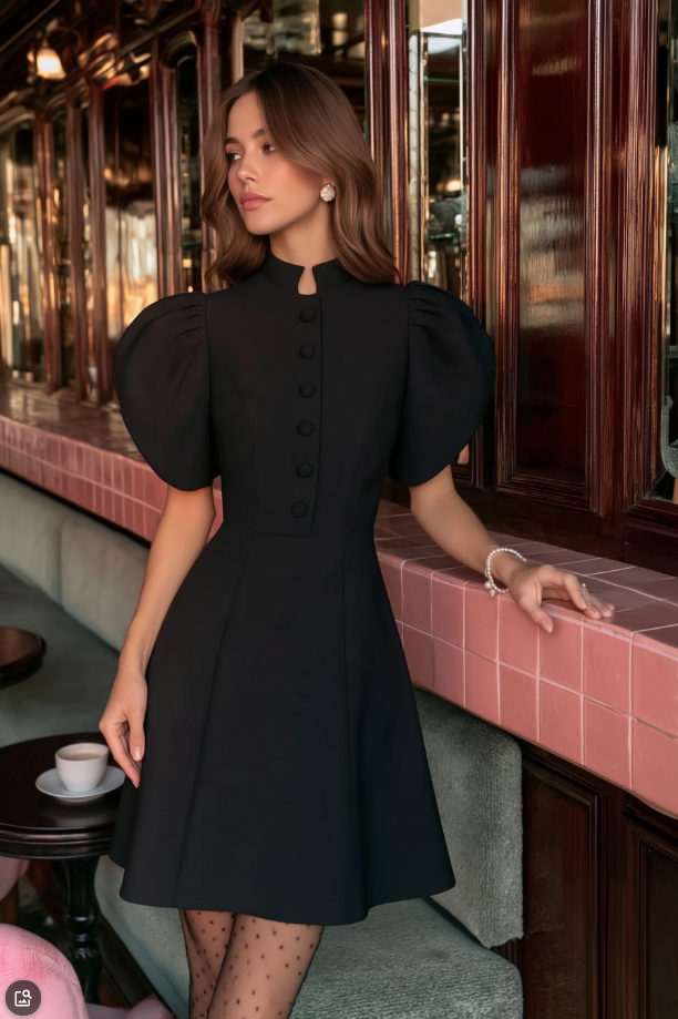 Pink Puff Sleeve A-Line Mini Dress