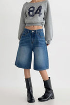 Blue High Waist Wide Leg Denim Shorts