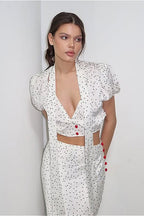 Polka Dot V-Neck Maxi Two Pieces Set