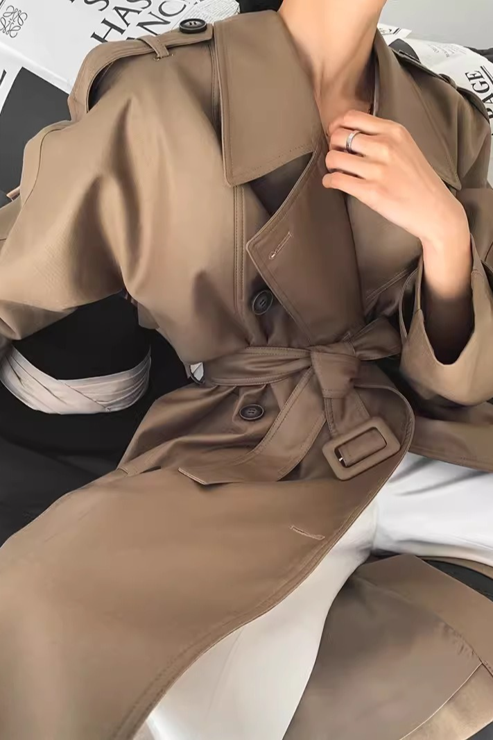 Korean British Double Breasted Elegant Mid Length Overcoat Main image