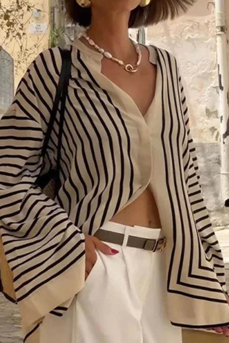 Striped Loose Long Sleeve Button Down Blouse Secondary image