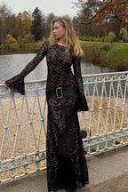 Bell Sleeve Backless Lace Dress