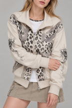 Leopard Panel Zip Jacket