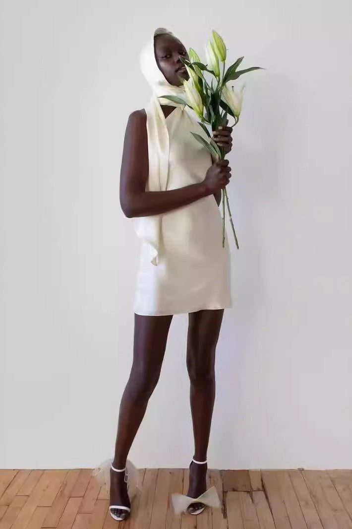 Backless Adjustable Halter Satin Cocktail Dress Secondary image