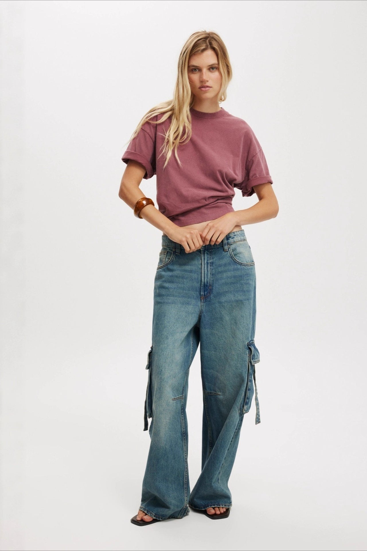 Washed Distressed Loose Wide Leg Cargo Jeans Main image