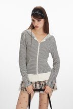 Reversible Striped Cropped Zip Up Hoodie