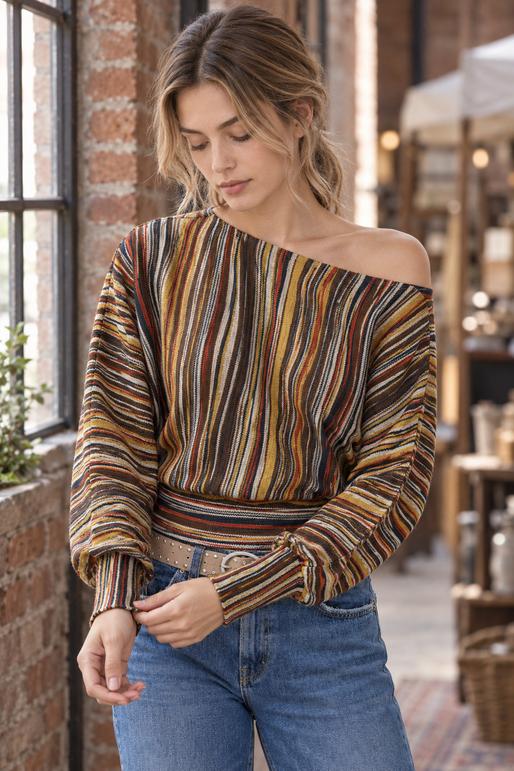 Multicolor Asymmetric Stripe Knit Top