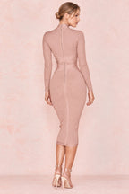 JuliaFashion - 2024 Rayon High Quality Turtleneck Lace Up Bandage Dress