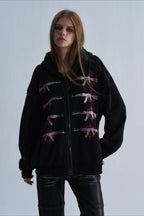 Glitter Gun Graphic Oversized Zip Hoodie