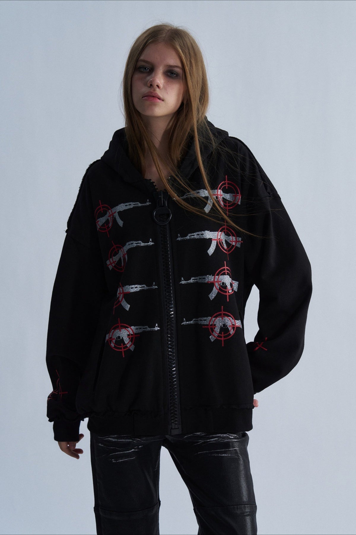 Glitter Gun Graphic Oversized Zip Hoodie