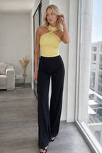 High Neck Metal Ring Sleeveless Off Shoulder Halter Top