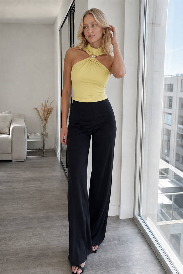 High Neck Metal Ring Sleeveless Off Shoulder Halter Top