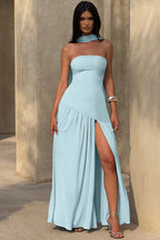 Strapless Slit Back Tie Detail Prom Dress