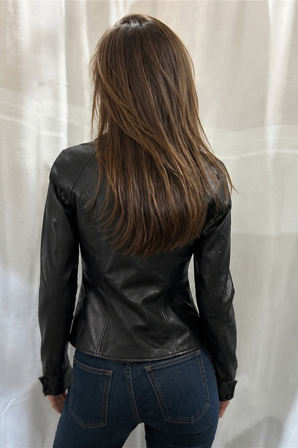 Double Breasted Faux Leather Fitted Jacket