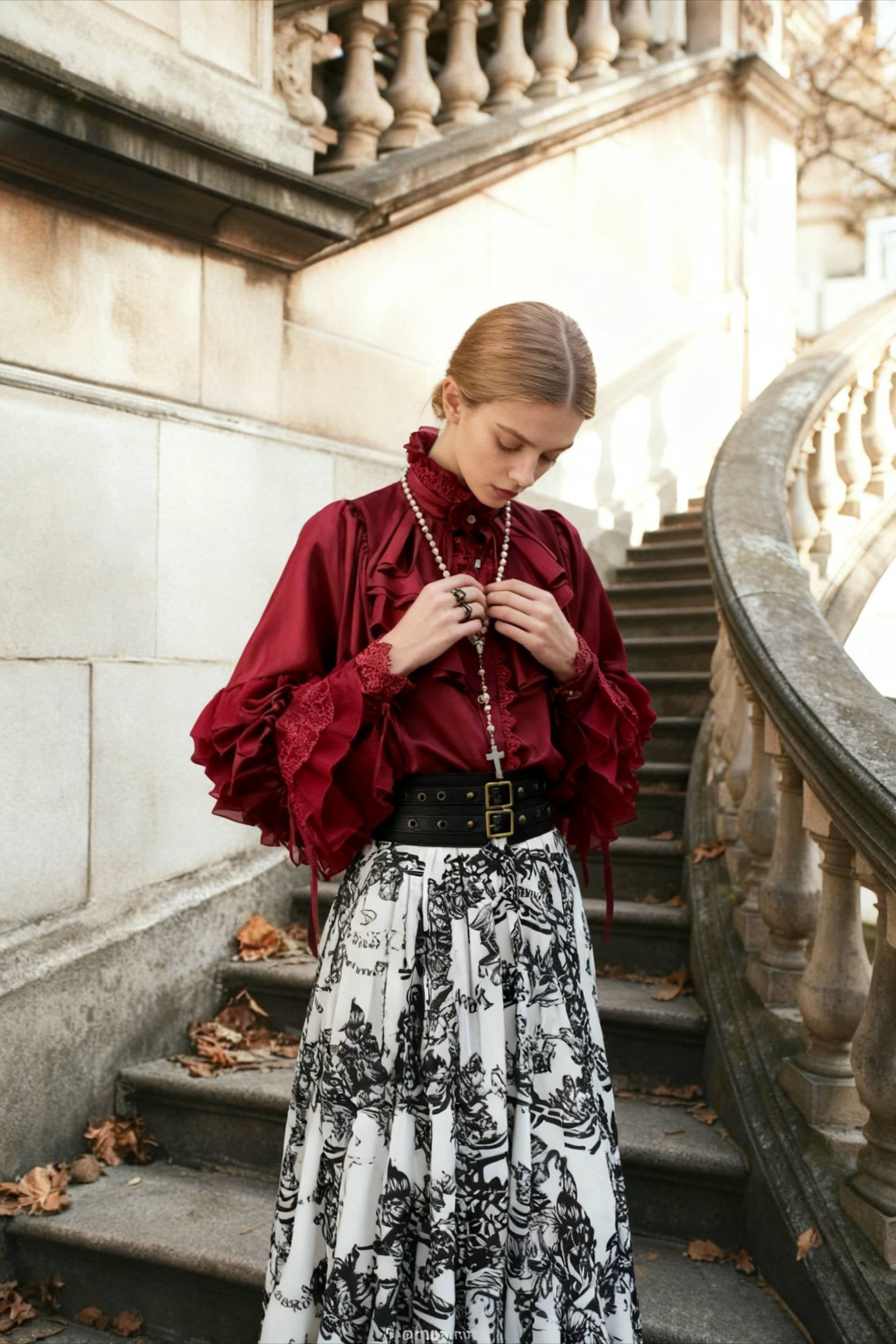 Dark Frill Batwing Sleeve Top Main image