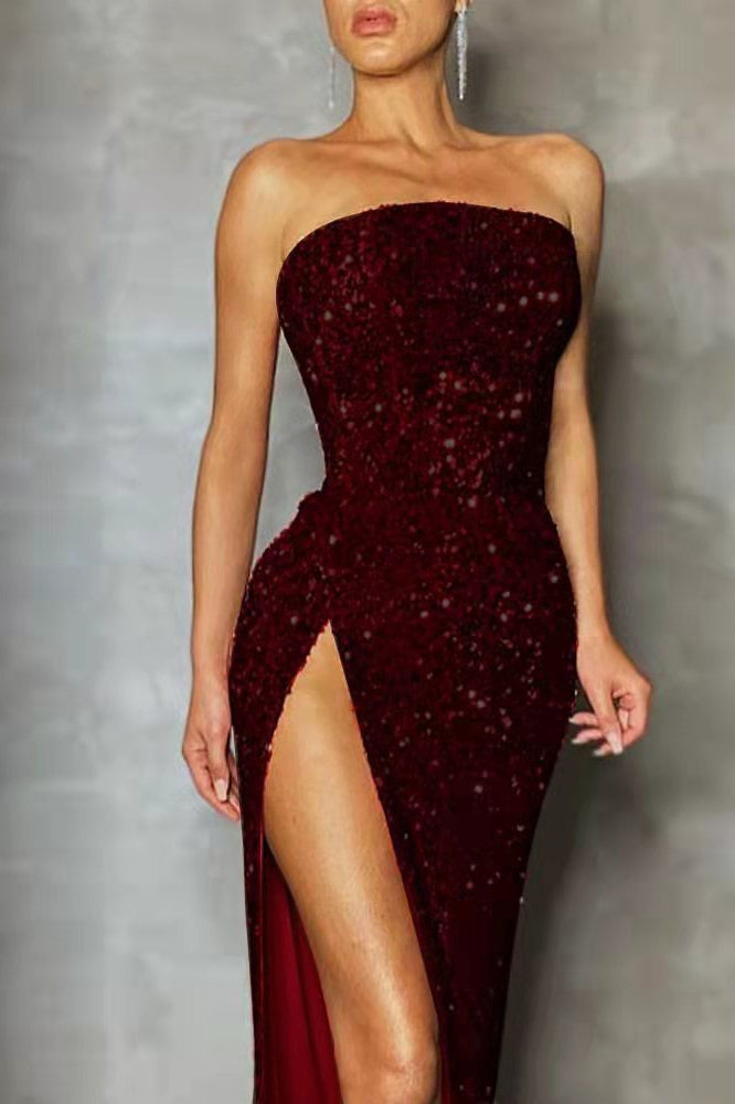 Sequin Split Strapless Off Shoulder  Formal Dress Secondary image