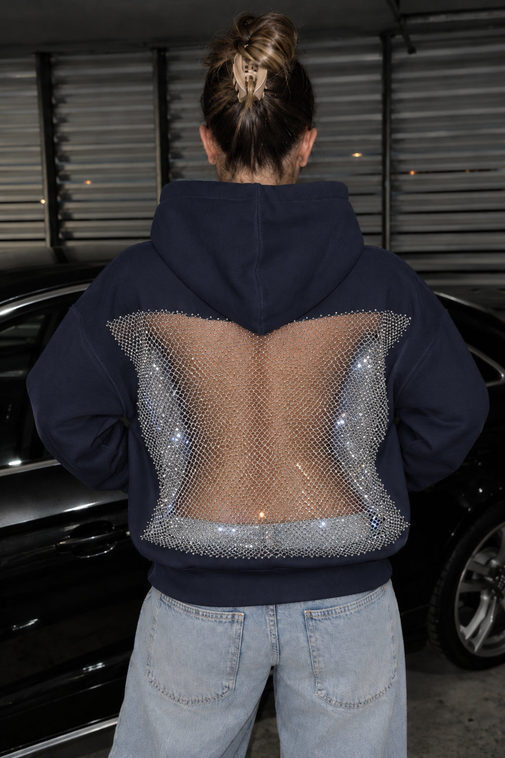 Mesh Back Cutout Pullover Hoodie