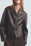 Faux Leather Button Front Blazer Jacket