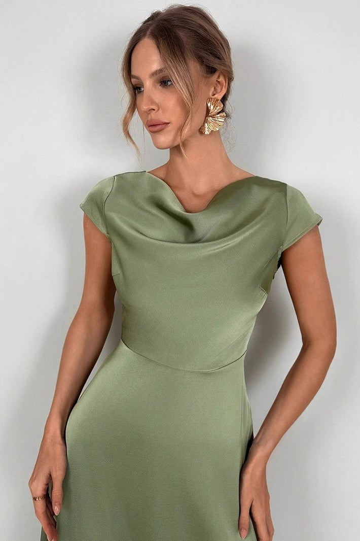 Silk-Like Satin Slit Maxi Silk Dress Main image