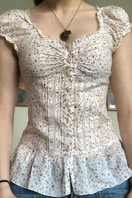 Vintage Floral Button Front T-Shirt Main image