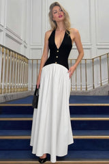 Color-Block Button Detail Party Dress