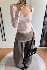 Pleated Banana Loose Slim Straight Wide Leg Pants